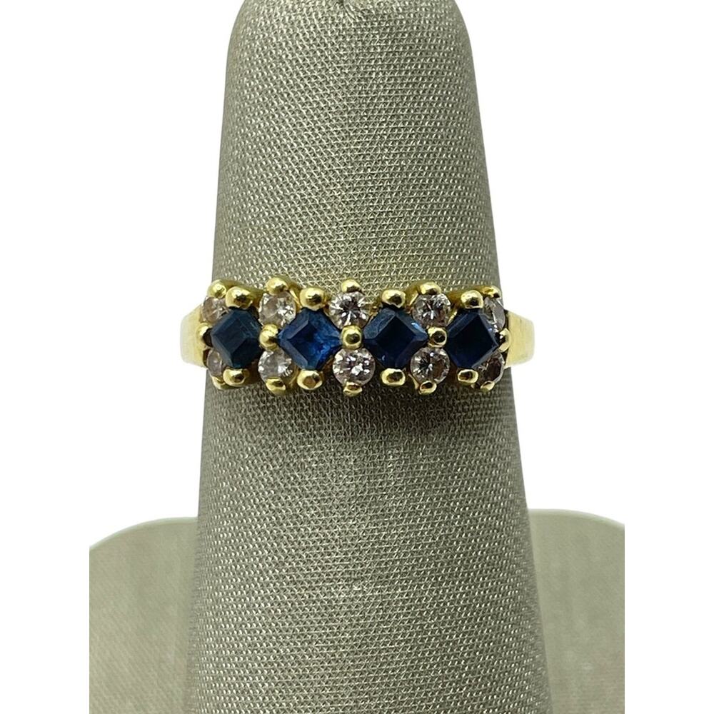 18K Yellow Gold Diamond & Blue Stones Band & Diamonds (11010)